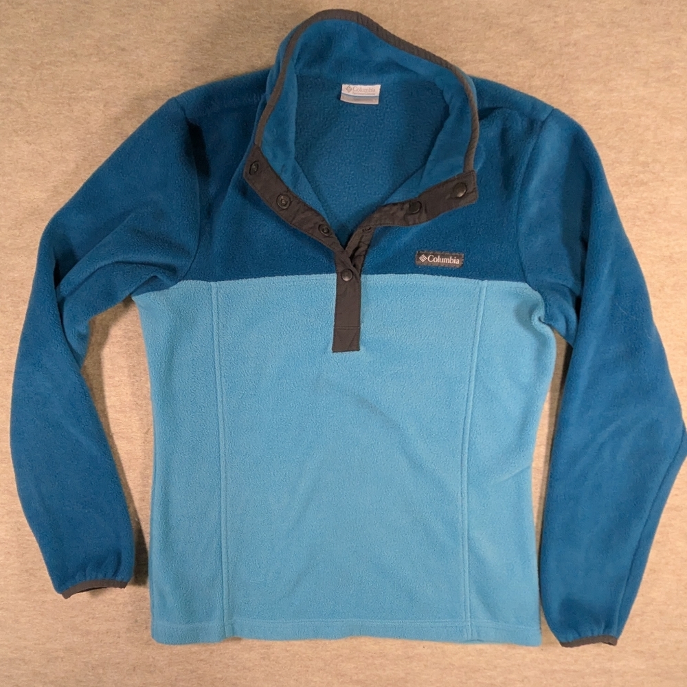 Beautiful Blues Columbia Snap Fleece Two Tone Pull Over Deep Teal Size Small